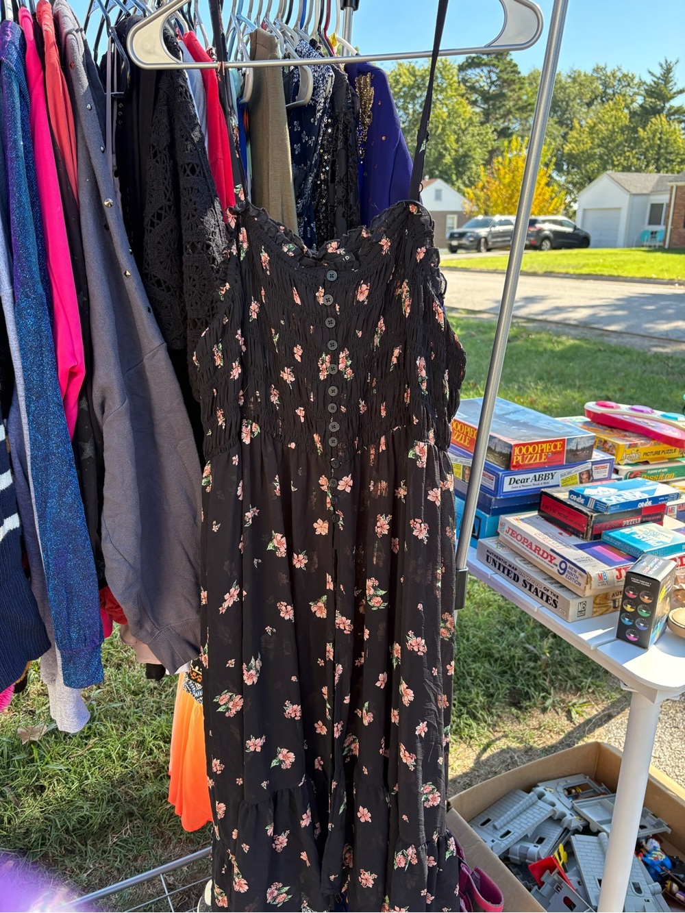 Black Floral Smocked high low top for women - Sleeveless Spaghetti Strap